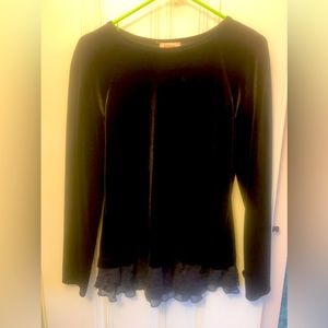 Womens velvet top with lace trim